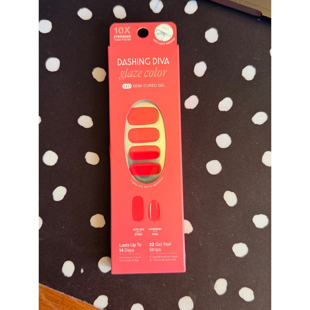 Dashing Diva‎ Glaze Color LED Semi-Cured Gel Nail Strips Red Coral 32 Count NEW